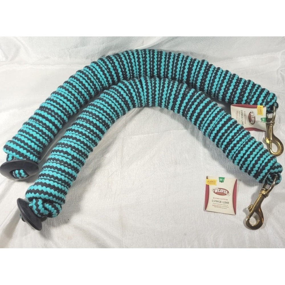 2 Weaver Rounded Cotton Lunge Lines w/ 225 Snap 3/4" x 25' - Black/Turquoise